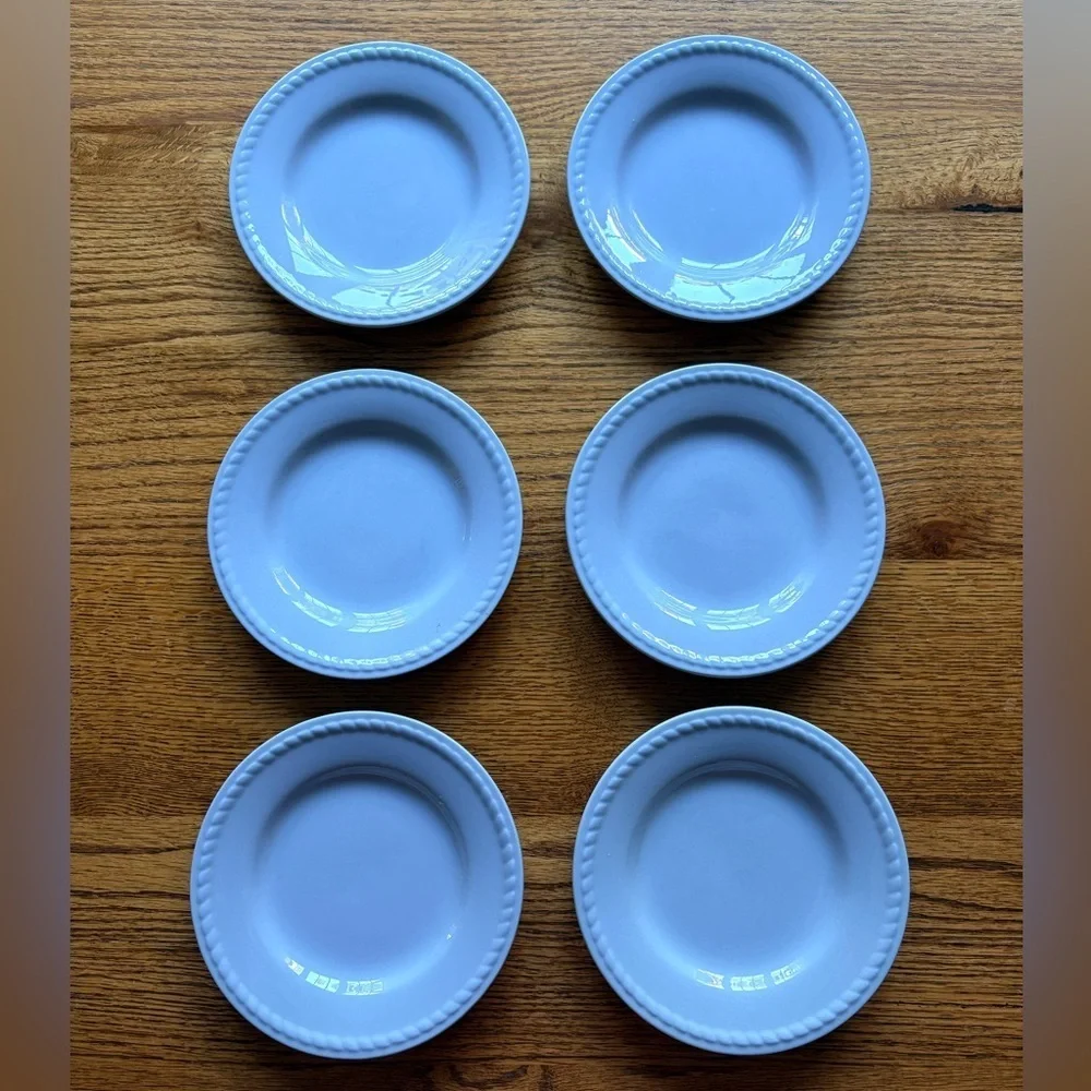Homer Laughlin Kraft Blue set of 6 small plates- made in USA- 1940’s-1950’s!
